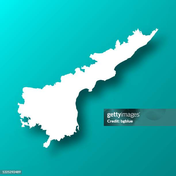 andhra pradesh map on blue green background with shadow - andhra pradesh stock illustrations