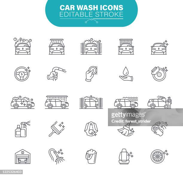 洗車圖示。設置包含符號為「美國、自動、清潔」;服務, 插圖 - 清掃用具 幅插畫檔、美工圖案、卡通及圖標