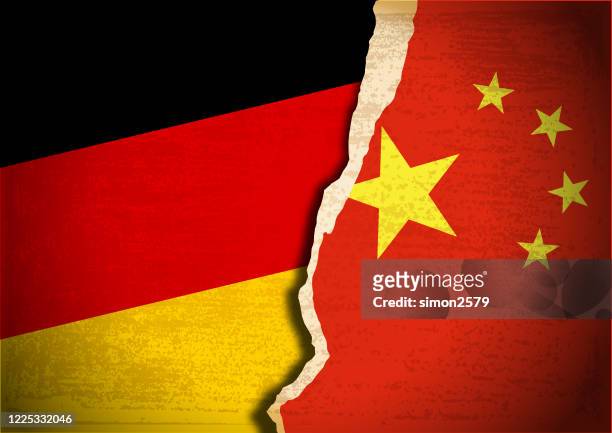 conflict concept with flag of germany and china on grunge textured background - diplomacy stock illustrations