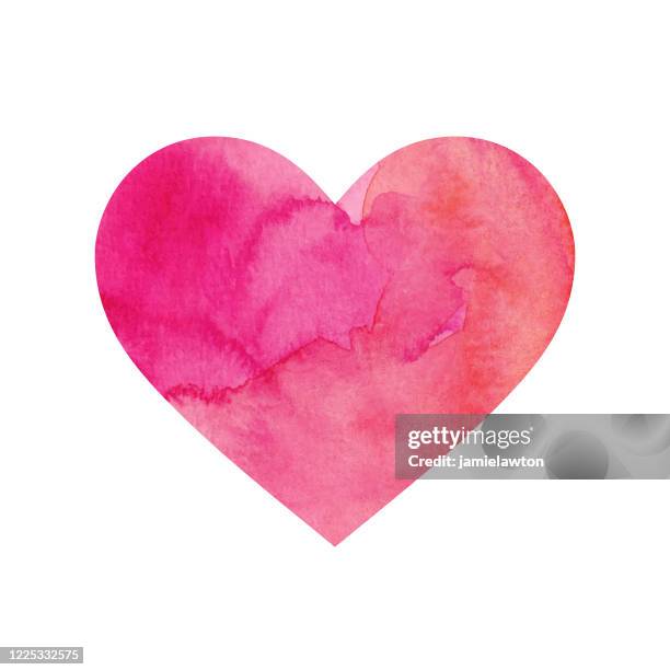 白い背景に隔離されたピンクの塗装水彩画のハート - コーラル色点のイラスト素材／クリップアート素材／マンガ素材／アイコン素材
