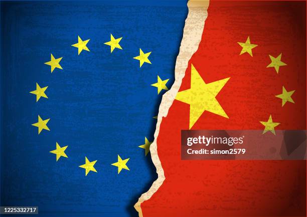 hintergrund der flagge chinas und der europäischen union - referendum stock-grafiken, -clipart, -cartoons und -symbole