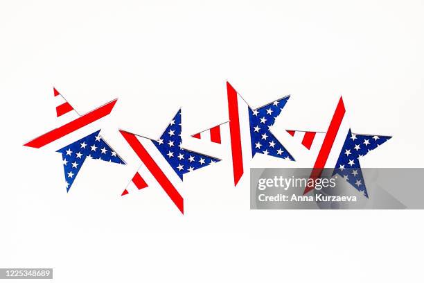 american independence day background with blue, white and red mixed stars, hearts and flags. celebration of american independence day, the 4th of july (the fourth of july). holiday concept. top view. with copy space. - american flag banner imagens e fotografias de stock