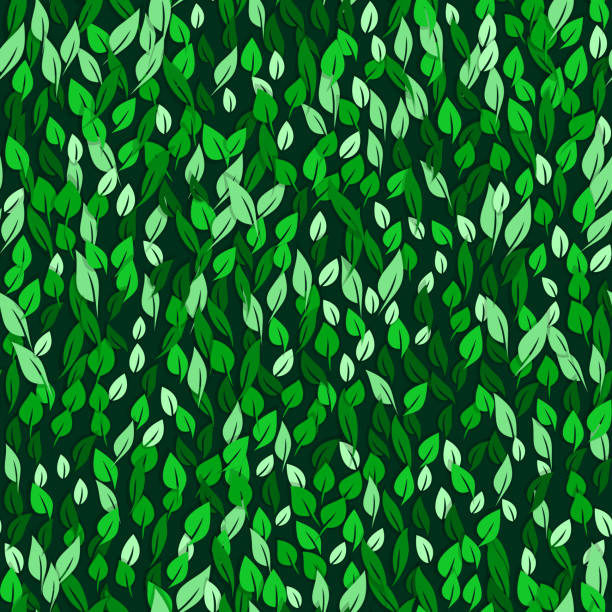 green hand drawn leaves seamless background - spring background top view stock illustrations