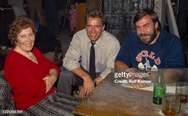 Arnold Schwarzenegger with his mother Aurelia, and Sven-Ole Thorsen