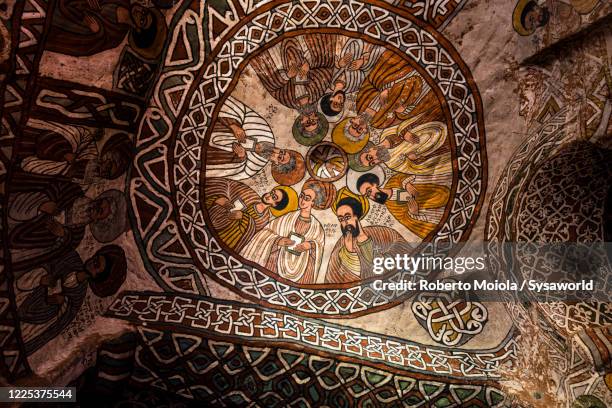 paintings in abuna yemata guh church, tigray region, ethiopia - abuna yemata guh church stock pictures, royalty-free photos & images