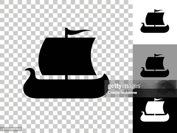 viking ship icon on checkerboard transparent background - viking ship stock illustrations
