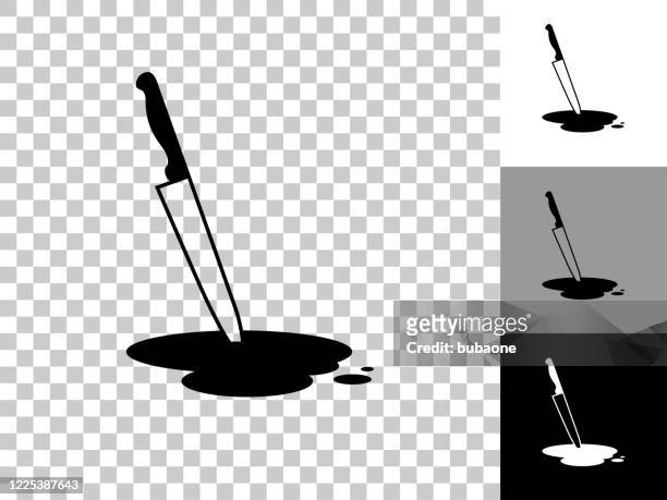 knife and pool of blood icon on checkerboard transparent background - stab stock illustrations