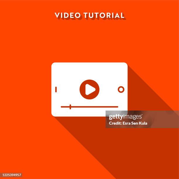video tutorial icon with long shadow and pixel perfect. - remote worker tablet stock illustrations