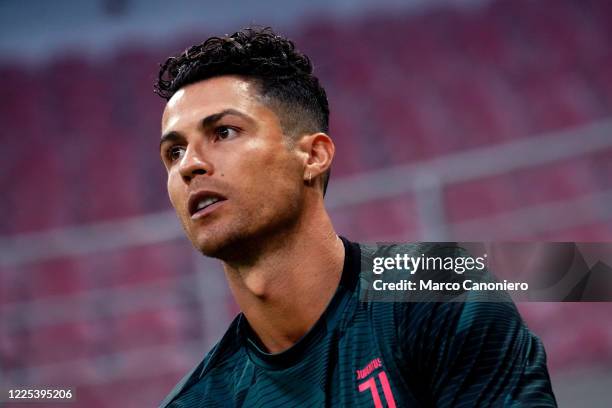 Cristiano Ronaldo of Juventus FC looks on before the Serie A match between Ac Milan and Juventus Fc. Ac Milan wins 4-2 over Juventus Fc.