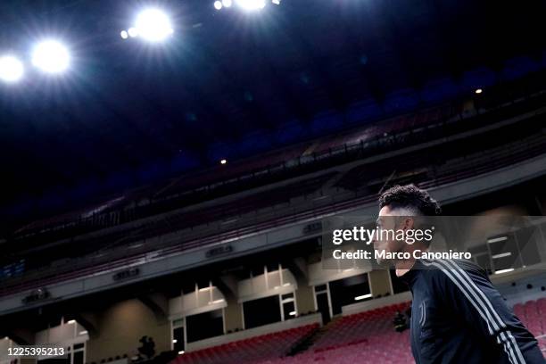 Cristiano Ronaldo of Juventus FC looks on before the Serie A match between Ac Milan and Juventus Fc. Ac Milan wins 4-2 over Juventus Fc.