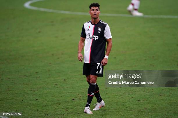 Cristiano Ronaldo of Juventus FC disappointed during the Serie A match between Ac Milan and Juventus Fc. Ac Milan wins 4-2 over Juventus Fc.