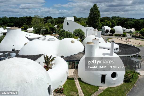 View of the Beg Meil seaside resort, built in 1968 in Fouesnant, in Brittany, western France on July 6, 2020. - Village of barbapapas, Star Wars or...