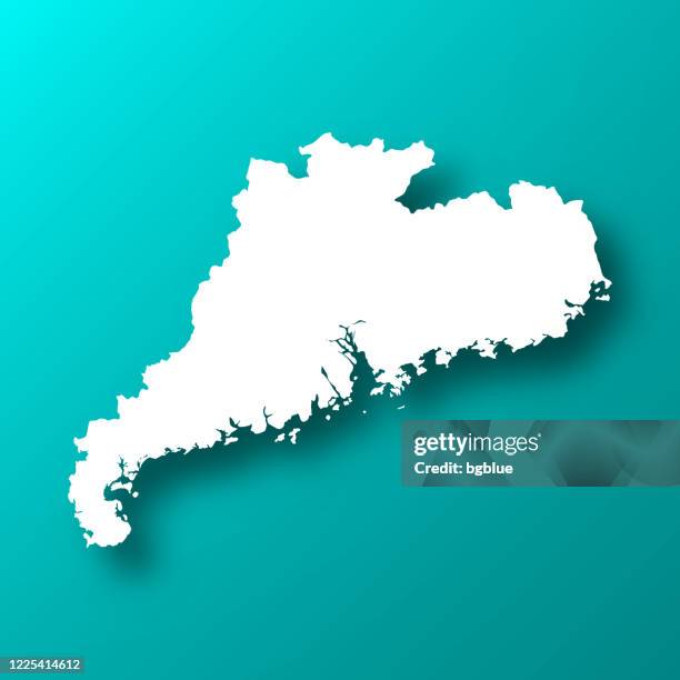 guangdong map on blue green background with shadow - guangzhou stock illustrations