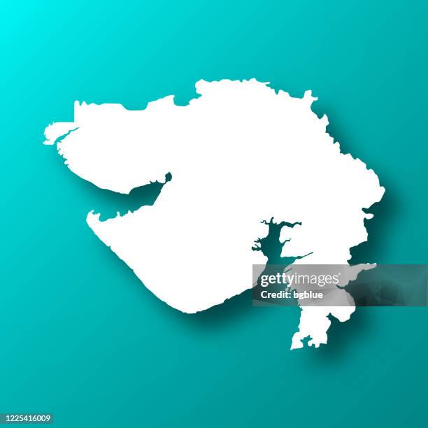 gujarat map on blue green background with shadow - gujarat stock illustrations