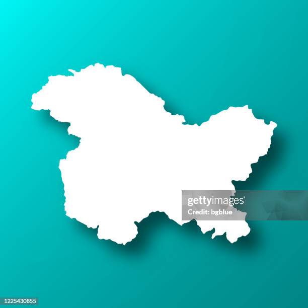 kaschmir-karte auf blau-grünem hintergrund mit schatten - jammu & kashmir stock-grafiken, -clipart, -cartoons und -symbole