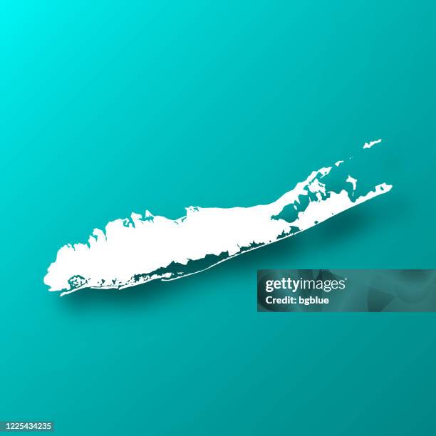 long island map on blue green background with shadow - long island stock illustrations