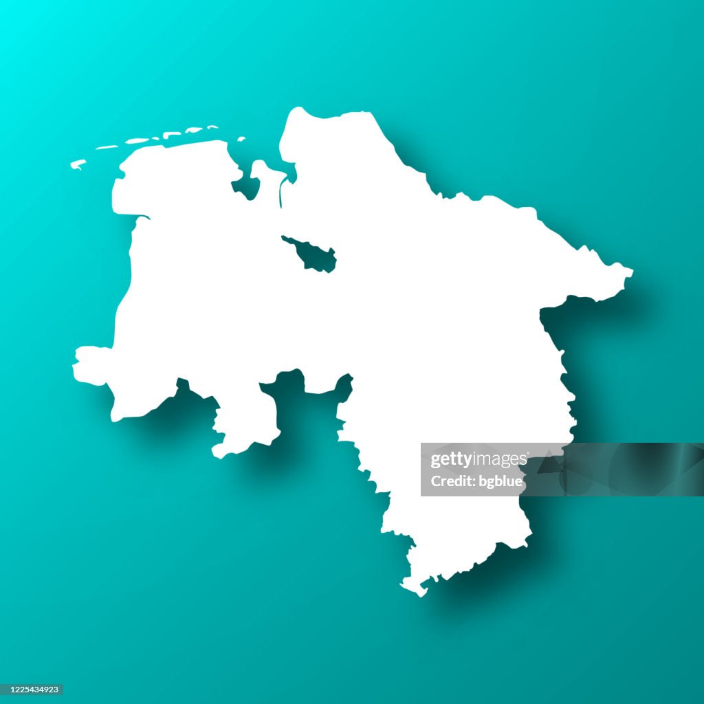 Lower Saxony map on Blue Green background with shadow