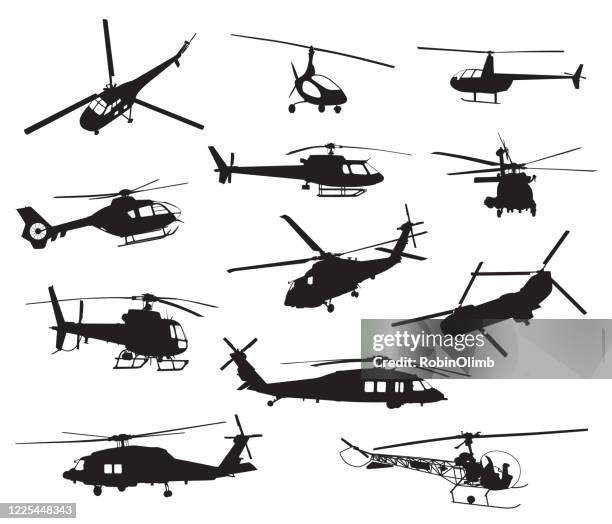 ilustrações de stock, clip art, desenhos animados e ícones de twelve helicopter silhouette - helicóptero militar