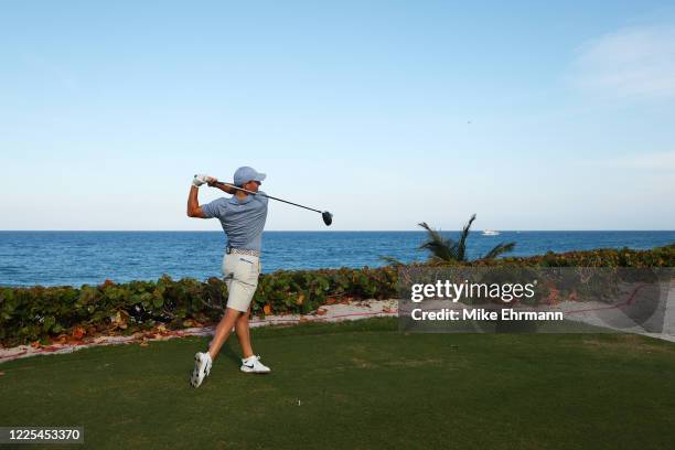 Rory McIlroy of the American Nurses Foundation team plays his shot from the 18th tee during the TaylorMade Driving Relief Supported By UnitedHealth...