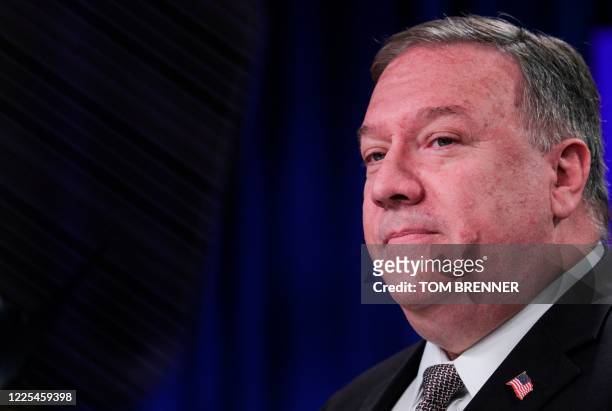 Secretary of State Mike Pompeo speaks during a news conference at the State Department in Washington,DC on July 8, 2020.