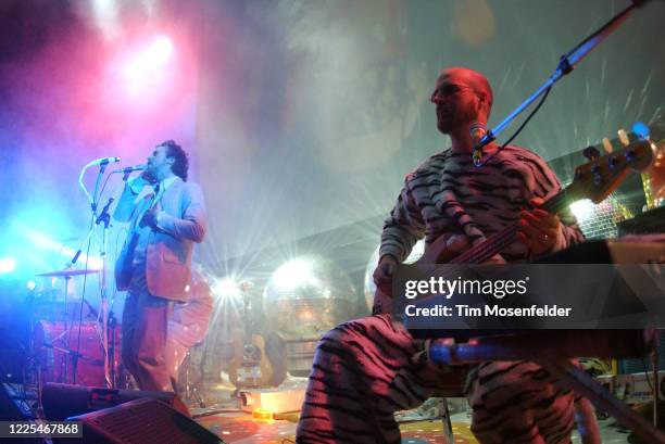 Wayne Coyne and Michael Ivins of The Flaming Lips perform at the Paramount Theatre on November 26, 2002 in Oakland, California. Photo by Tim...