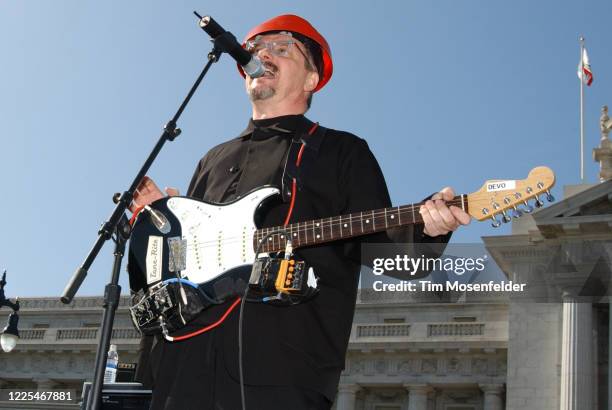 Mark Mothersbaugh of Devo performs during Nissan's Z Tour at the Civic Center on October 25, 2002 in San Francisco, California.