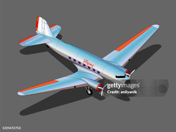 historisches verkehrsflugzeug - airport isometric stock-grafiken, -clipart, -cartoons und -symbole