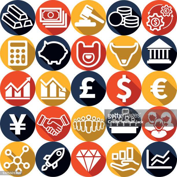 finanzielle runde flache design-symbol-set mit seite schatten stock illustration - arugula stock-grafiken, -clipart, -cartoons und -symbole