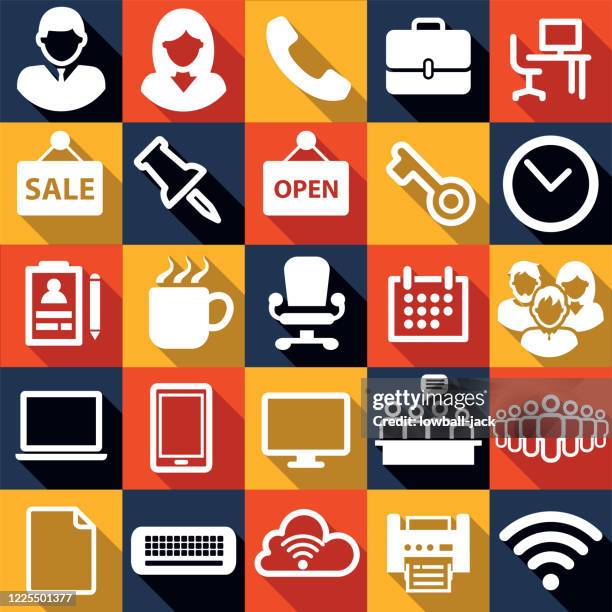 office square flat design icon set with side shadow stock illustration - digital clock stock illustrations