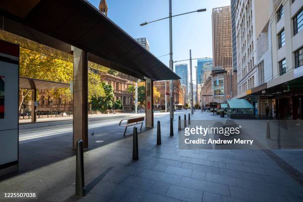 empty city, no people at town hall light rail station during coronavirus lockdown, australia - sydney buildings city stock pictures, royalty-free photos & images