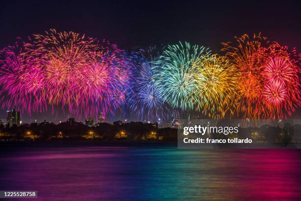 firework on australia day in perth - perth night stock pictures, royalty-free photos & images