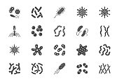 Bacteria, virus, microbe glyph icons. Vector illustration included icon as microorganism, germ, mold, cell, probiotic silhouette pictogram for microbiology infographic