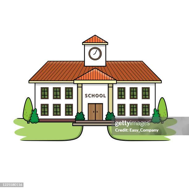 school building illustration in flat design. used as teaching materials for teachers or those who want to make children's books. including parents who teach their children in a homeschool format that uses teaching materials. - nursery school building stock illustrations