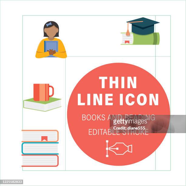 books graduation education line icons - book club stock illustrations