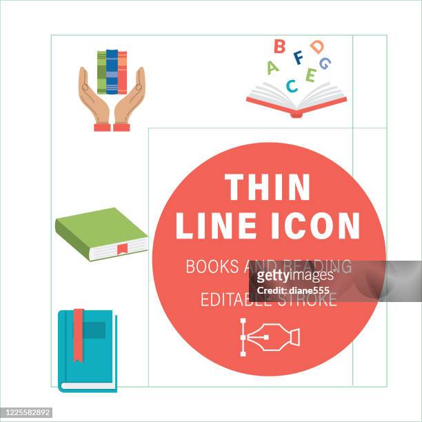 books set line icons - book club stock illustrations