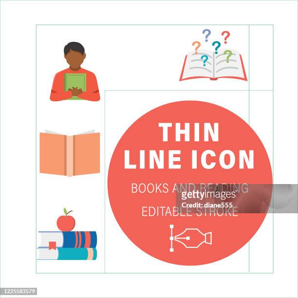 books and research line icons - book club stock illustrations
