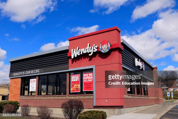 Recently remodeled WendyÕs hamburger restaurant showing entire store, northern Idaho.
