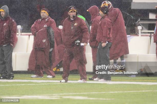 Head coach Mike Shanahan of the Washington Redskins during a game against the New York Giants at Metlife Stadium on December 29, 2013 in East...