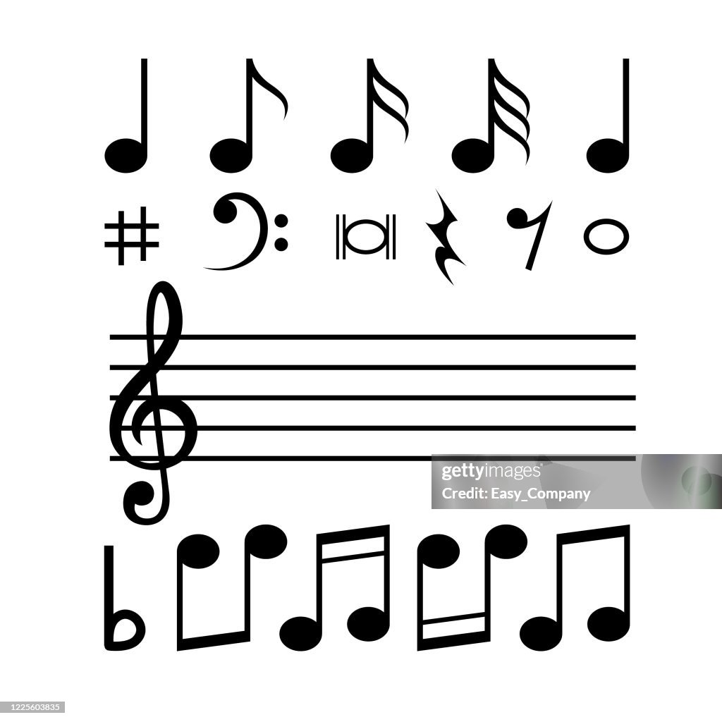 Music Notes In Various Formats In A White Background For Assembly Or ...