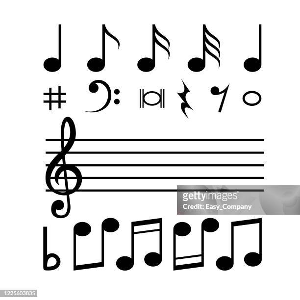 music notes in various formats in a white background for assembly or create teaching material for mothers who do homeschool and teachers who find pictures for teaching materials such as flashcards or children's books. - message vector stock illustrations