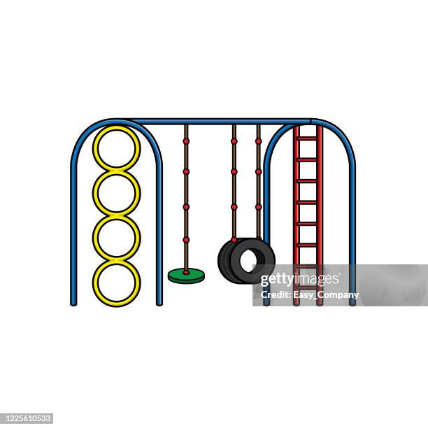 drawing illustration of playground monkey bars in a white background for assembly or create teaching material for mothers who do homeschool and teachers who find pictures for teaching materials such as flashcards or children's books. - climbing frame stock illustrations