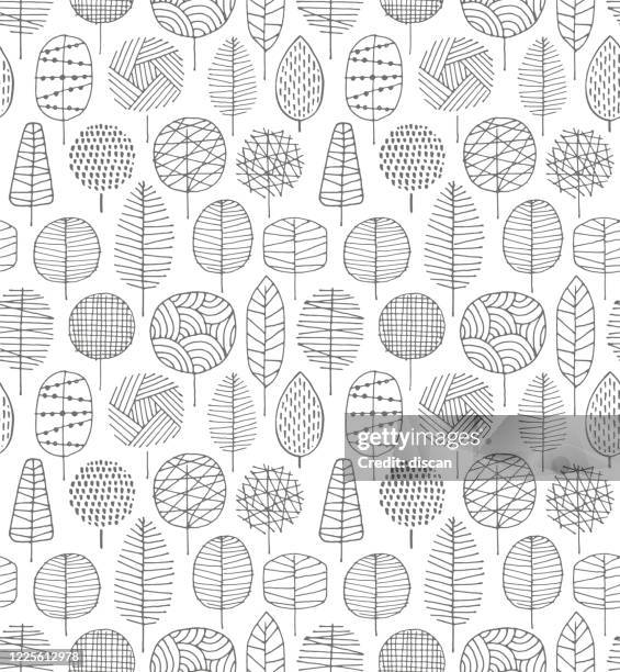 hand drawn trees seamless pattern. - four seasons stock illustrations