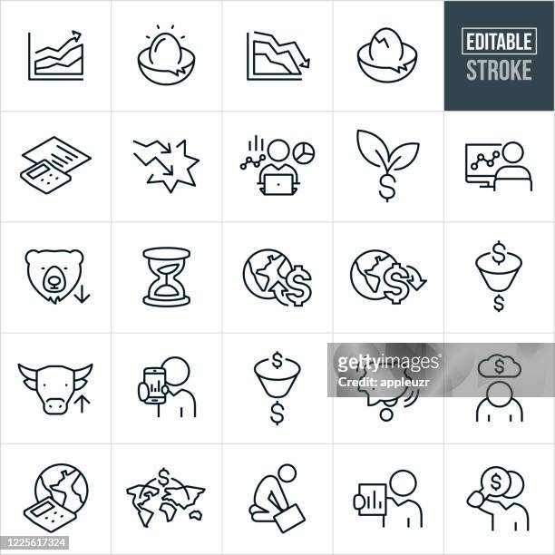 stock market highs and lows thin line icons - editable stroke - profit loss icon stock illustrations