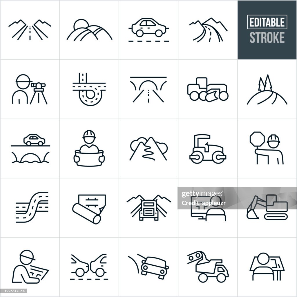 Roads Thin Line Icons - Editable Stroke