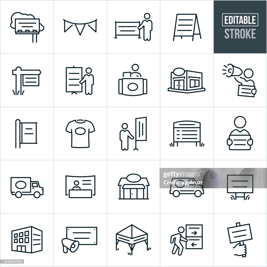 Banners, Displays and Signs Thin Line Icons - Editable Stroke