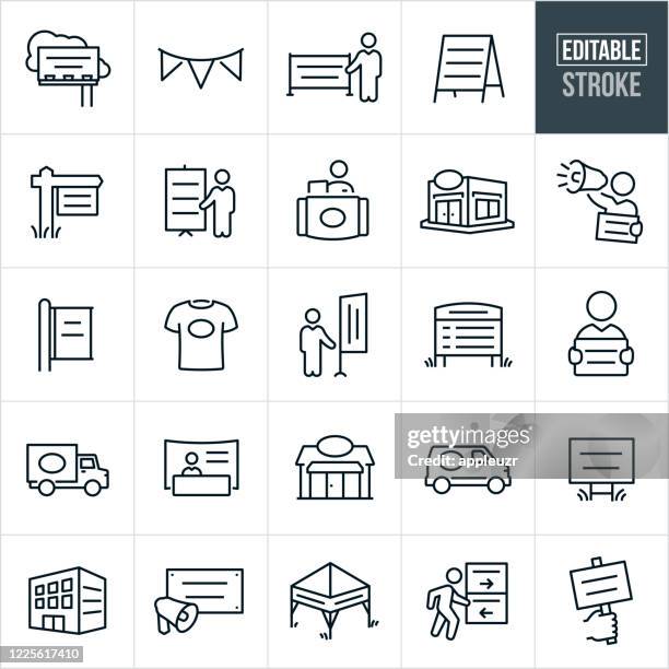 banners, displays and signs thin line icons - editable stroke - digital signage display stock illustrations