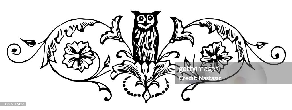 Vintage page ornament ,owl