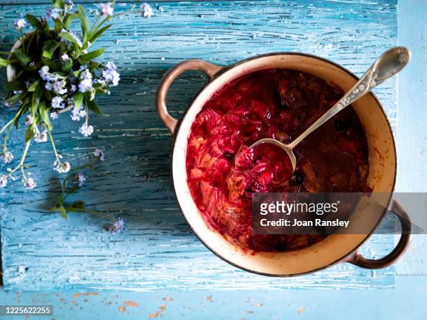 stewed rhubarb - rhubarb stock pictures, royalty-free photos & images