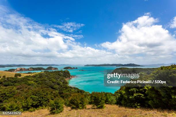 turquoise water of bay, urupukapuka island, new zealand - northland region stock pictures, royalty-free photos & images