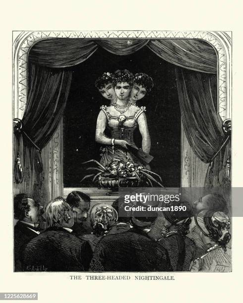 victorian fairground performance by the three-headed nightingale - theatre industry stock illustrations
